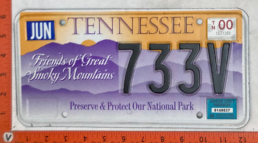 2000 Tennessee #733V Passenger License Plate