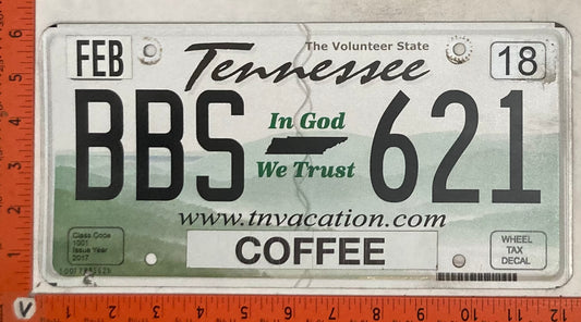 2018 Tennessee #BBS 621 Passenger License Plate
