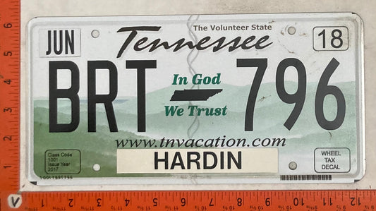2018 Tennessee #BRT 796 Passenger License Plate