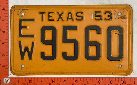 1953 Texas #E/W 9560 Passenger License Plate