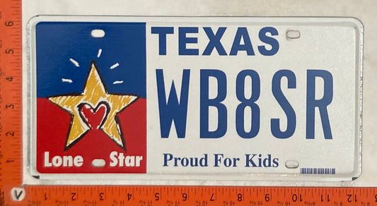 Undated Texas #WB8SR Passenger License Plate