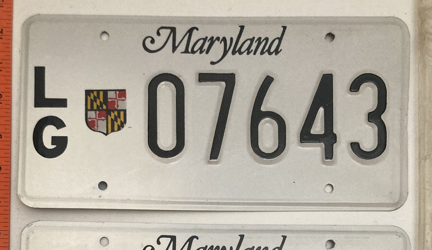 Undated Maryland #L/G 07643 Local Government License Plate