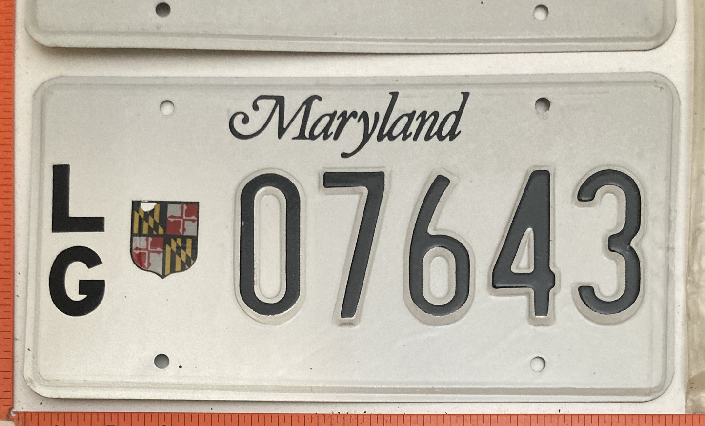 Undated Maryland #L/G 07643 Local Government License Plate