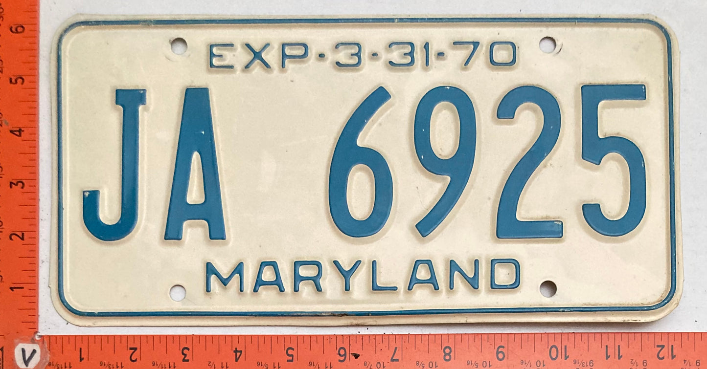 1970 Maryland #JA 6925 Passenger License Plate