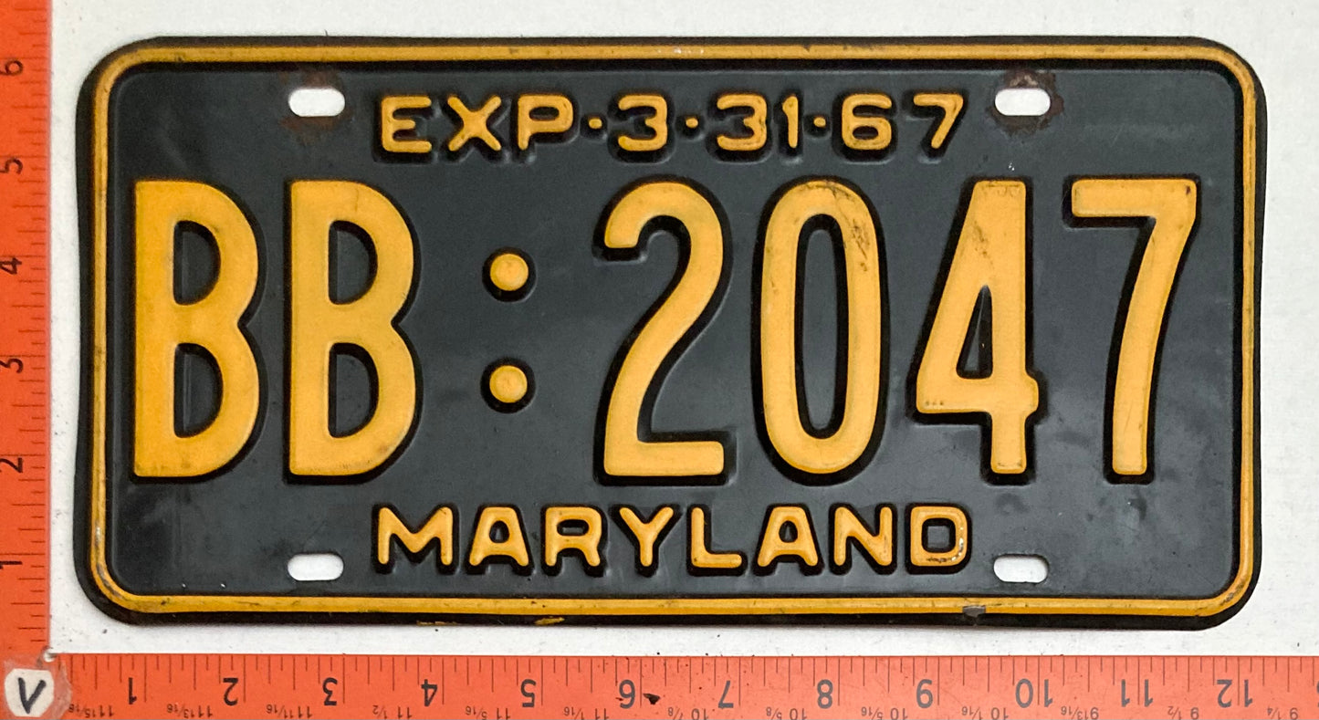 1967 Maryland #BB:2047 Passenger License Plate