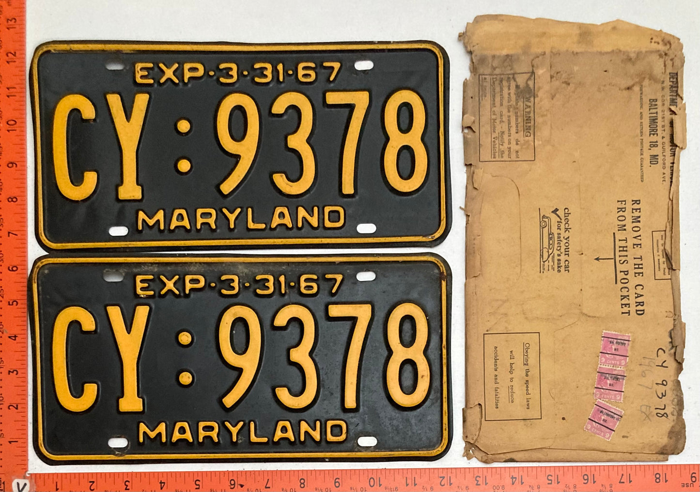 1967 Maryland #CY:9378 Passenger License Plate