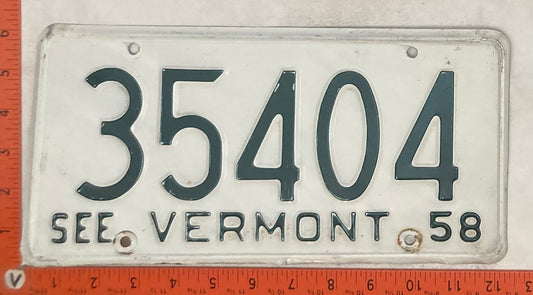 1958 Vermont #35404 Passenger License Plate