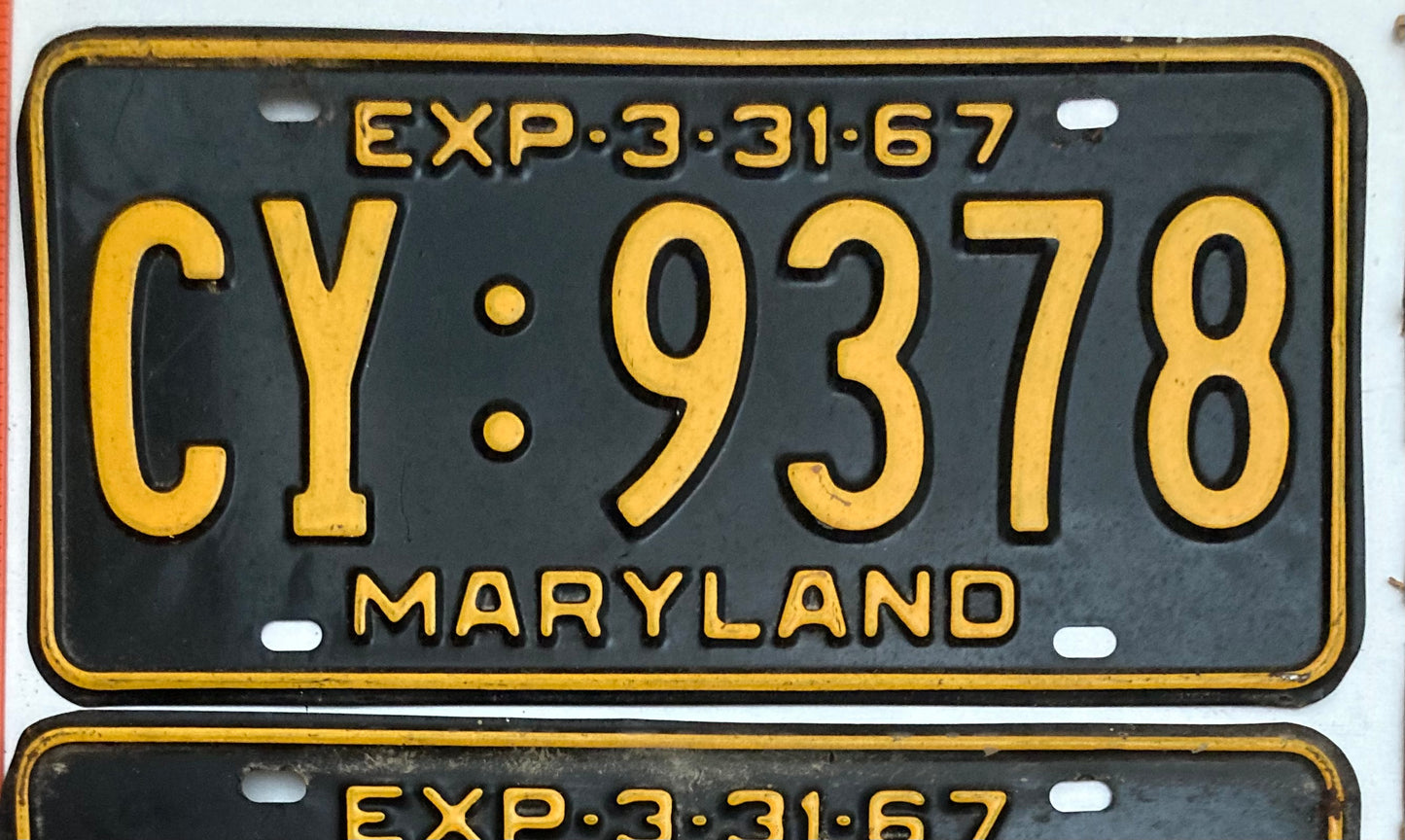 1967 Maryland #CY:9378 Passenger License Plate