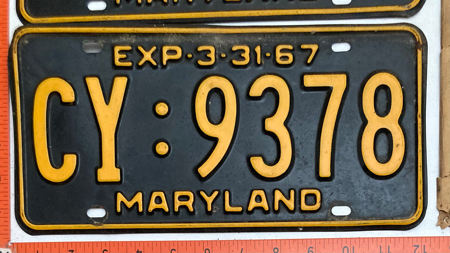 1967 Maryland #CY:9378 Passenger License Plate