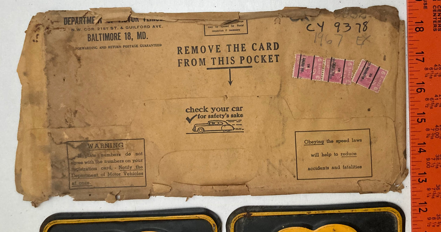 1967 Maryland #CY:9378 Passenger License Plate