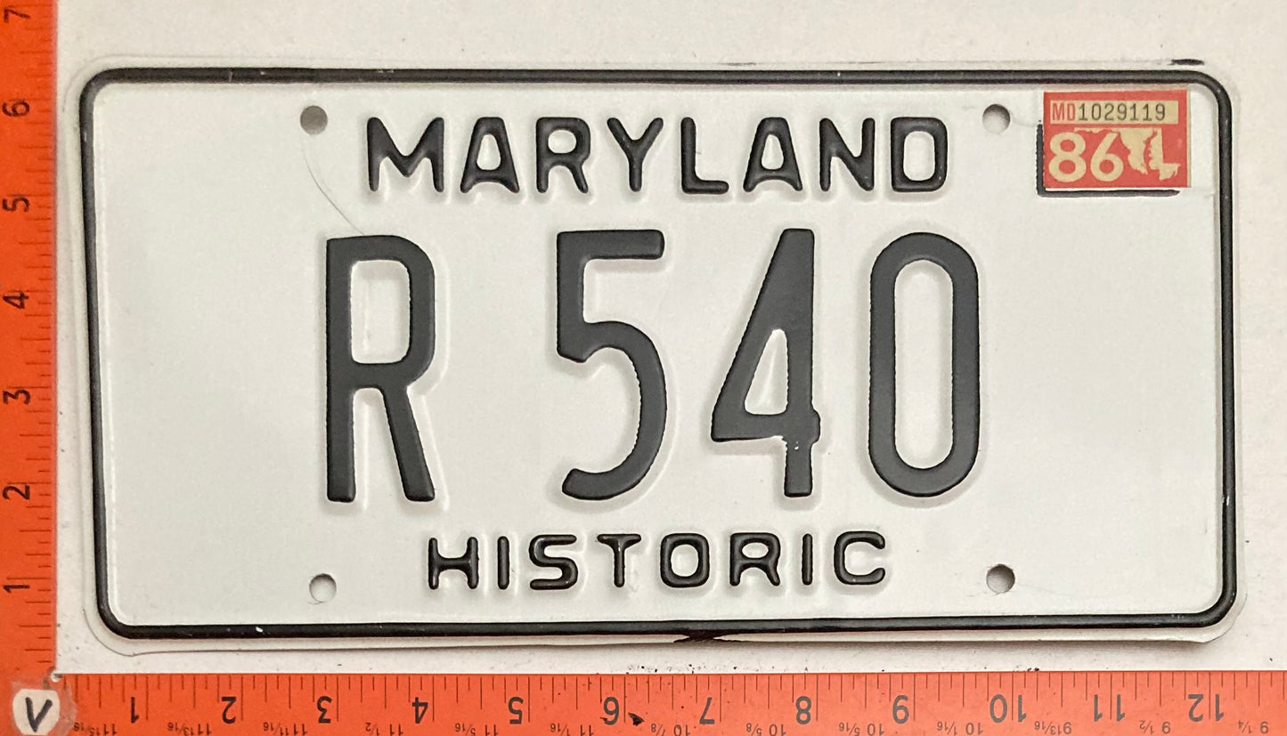 1986 Maryland #R 540 Historic License Plate