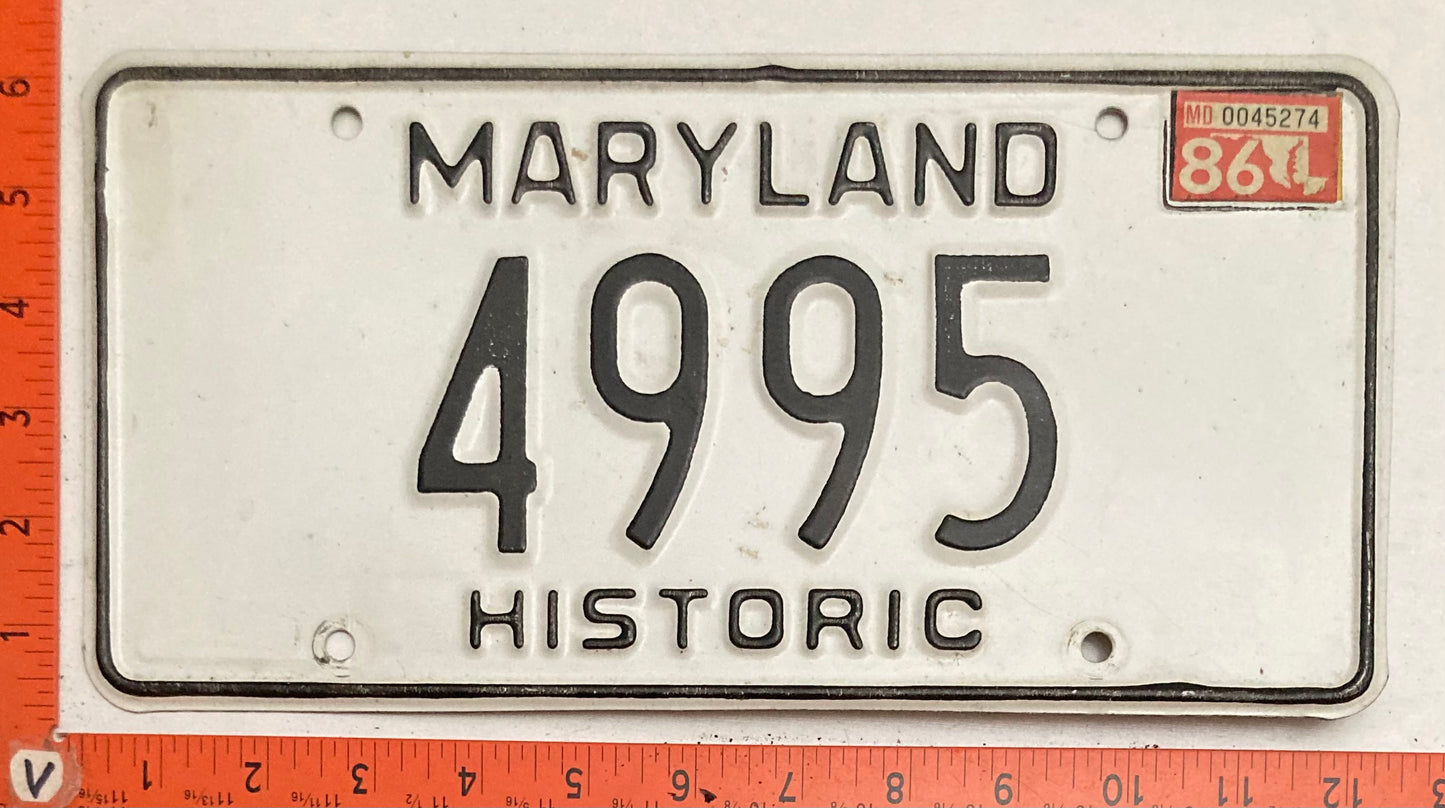 1986 Maryland #4995 Historic License Plate