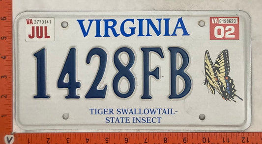 2002 Virginia #1428FB Passenger License Plate