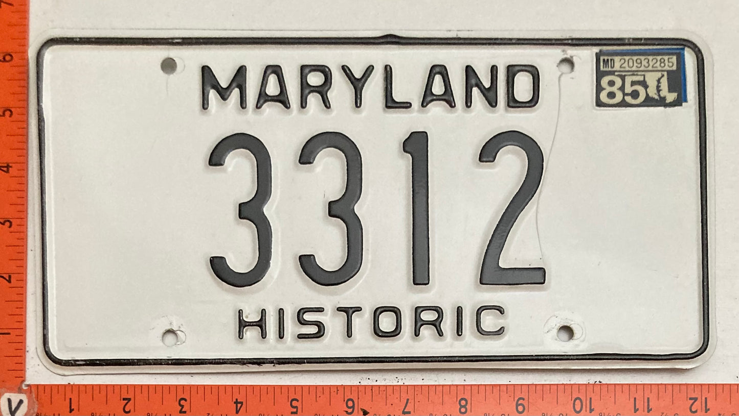 1985 Maryland #3312 Historic License Plate