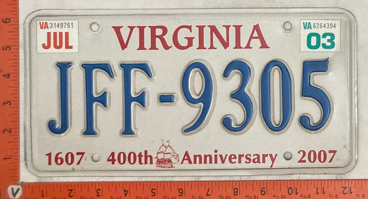 2003 Virginia #JFF-9305 Passenger License Plate