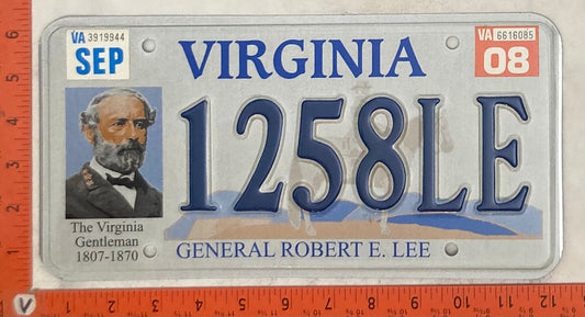 2008 Virginia #1258LE Passenger License Plate