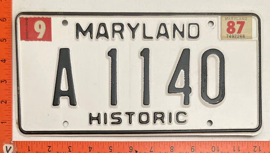 1987 Maryland #A 1140 Historic License Plate