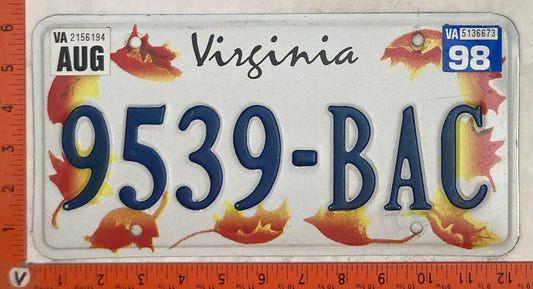 1998 Virginia #9539-BAC Passenger License Plate
