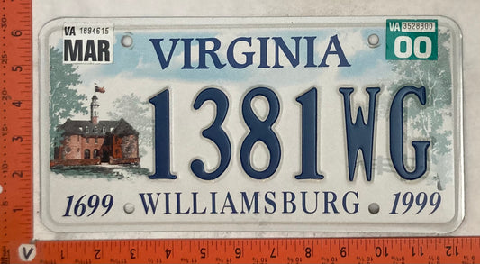 2000 Virginia #1381WG Passenger License Plate