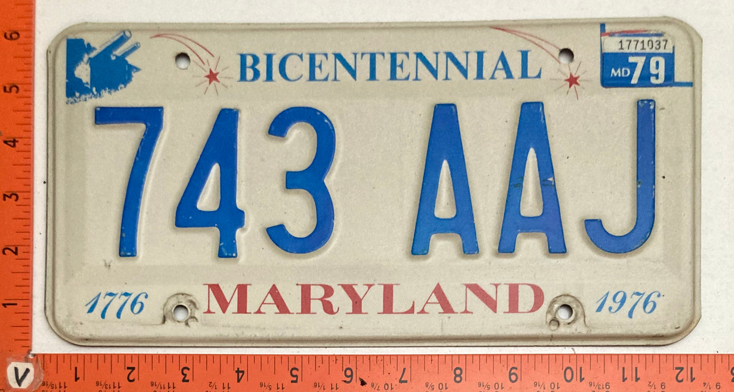 1979 Maryland #743 AAJ Passenger Bicentennial License Plate