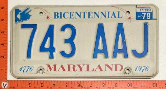1979 Maryland #743 AAJ Passenger Bicentennial License Plate