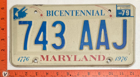 1979 Maryland #743 AAJ Passenger Bicentennial License Plate