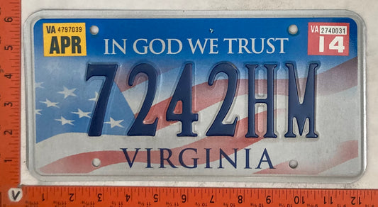 2014 Virginia #7242HM Passenger License Plate
