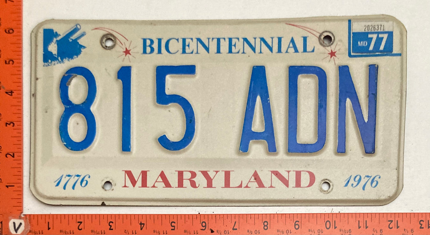 1977 Maryland #815 ADN Passenger Bicentennial License Plate