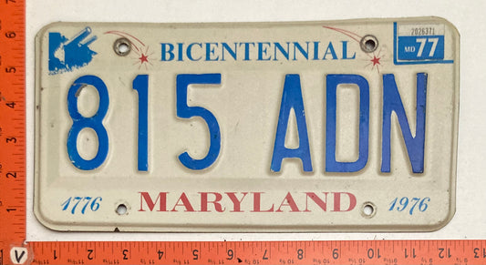 1977 Maryland #815 ADN Passenger Bicentennial License Plate