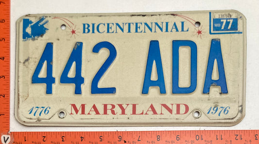 1977 Maryland #442 ADA Passenger Bicentennial License Plate