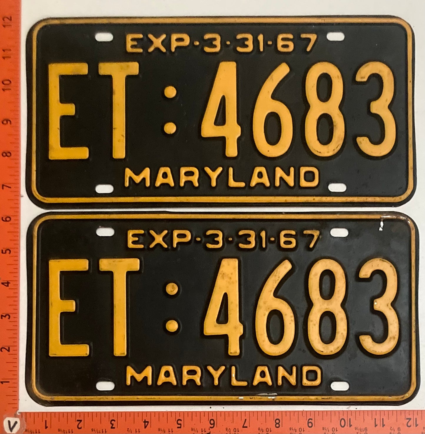 1967 Maryland #ET:4683 Passenger License Plate