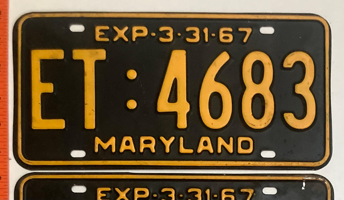 1967 Maryland #ET:4683 Passenger License Plate