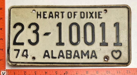 1974 Alabama #23-10011 Passenger License Plate