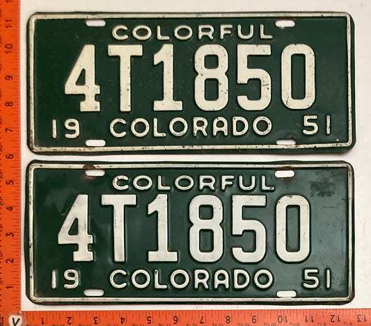 1951 Colorado #4T1850 Passenger License Plate PAIR
