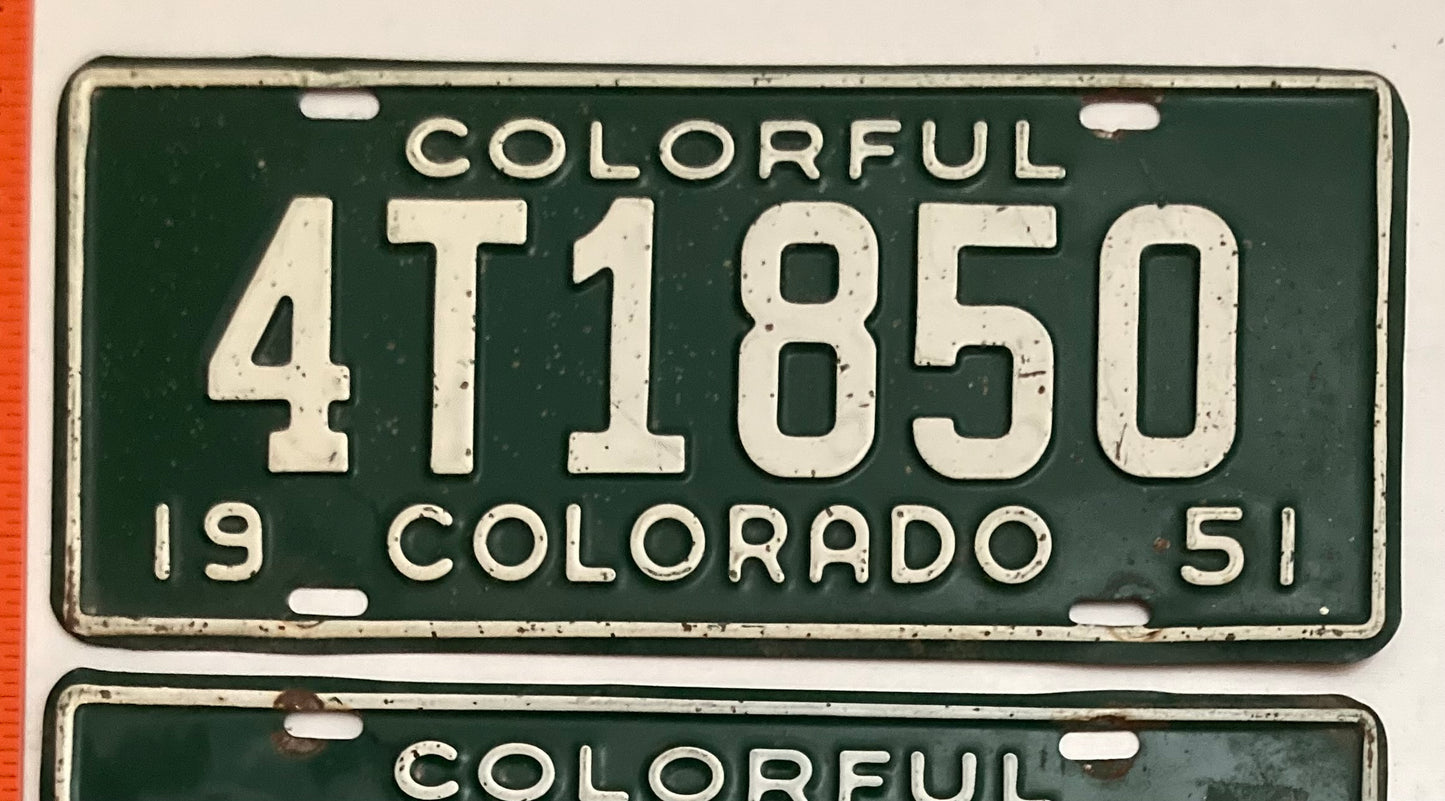 1951 Colorado #4T1850 Passenger License Plate PAIR
