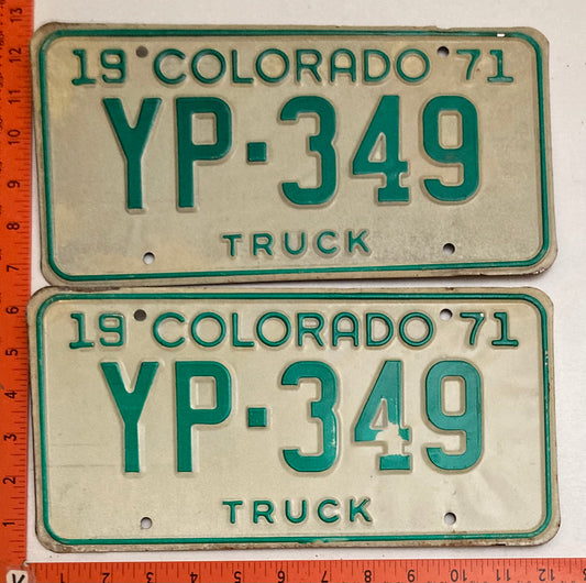 1971 Colorado #YP-349 Truck License Plate PAIR