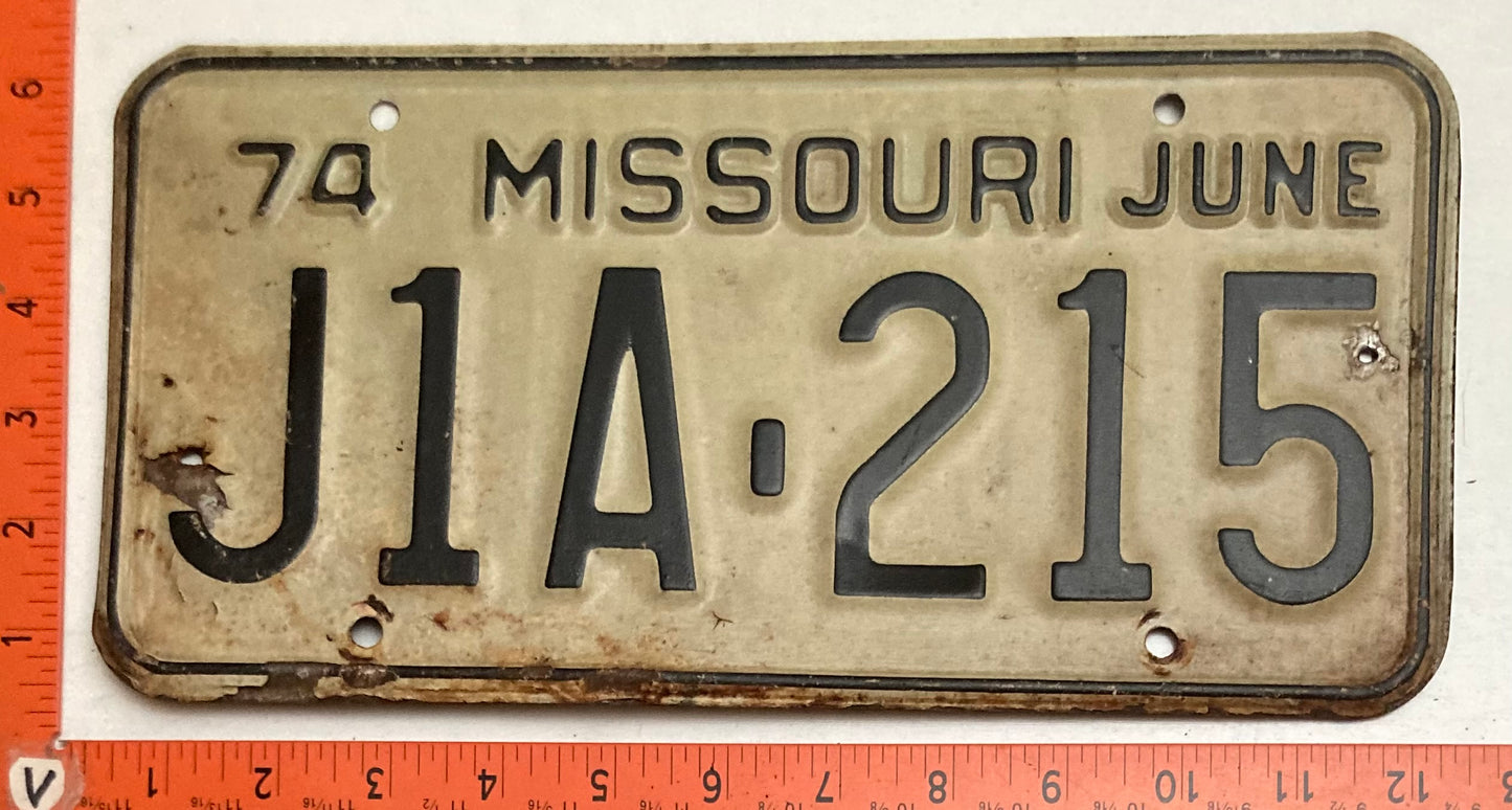 1974 Missouri #J1A-215 Passenger License Plate