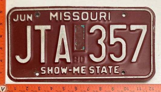 1980 Missouri #JTA 357 Passenger License Plate