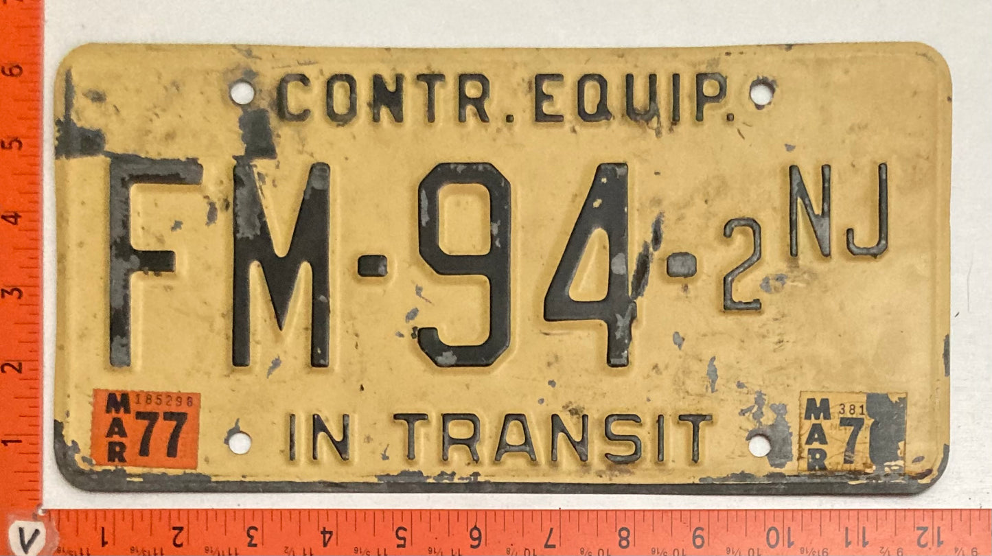 1977 New Jersey #FM-94-2 Contractor Equipment License Plate