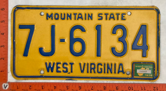 1976 West Virginia #7J-6134 Passenger License Plate