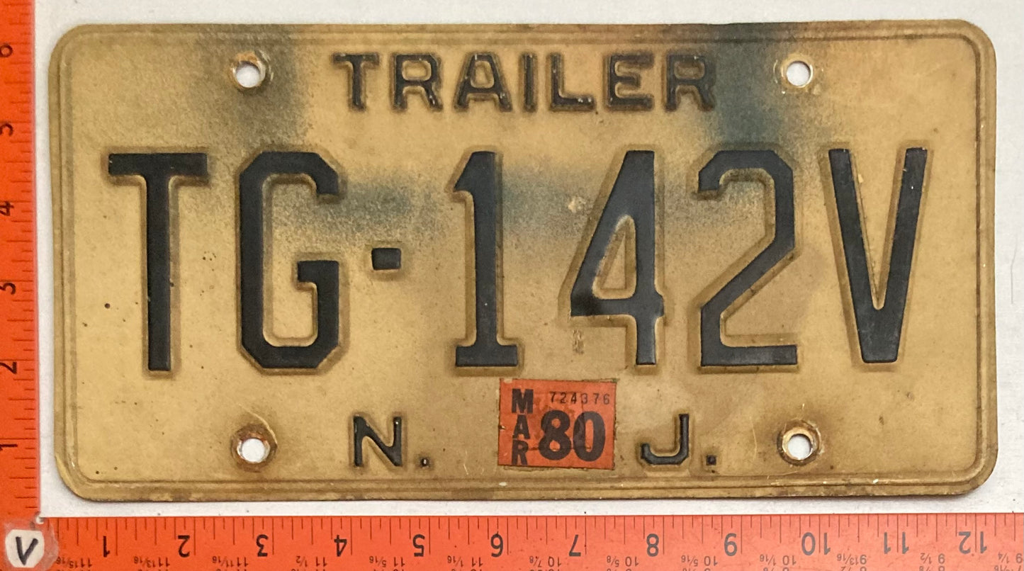 1980 New Jersey #TG-142V Trailer License Plate