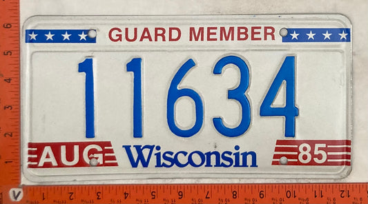 1985 Wisconsin #11634 Guard Member Passenger License Plate