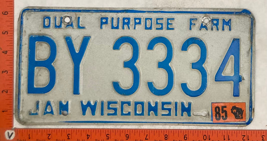 1985 Wisconsin #BY 3334 Farm License Plate