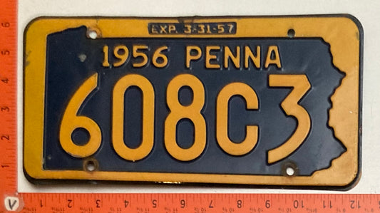 1956 Pennsylvania #608C3 Passenger License Plate