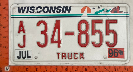 1996 Wisconsin #A/J 34-855 Truck License Plate