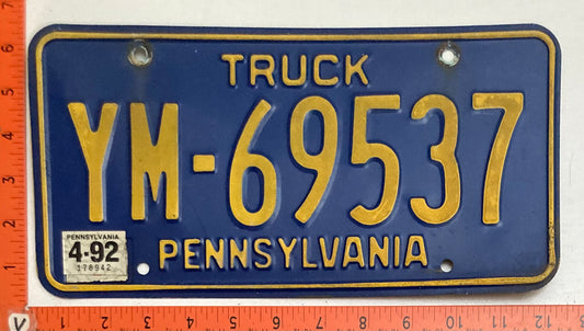 1992 Pennsylvania #YM-69537 Truck License Plate