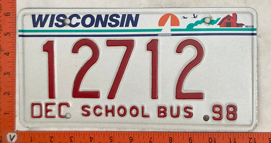 1998 Wisconsin #12712 School Bus License Plate
