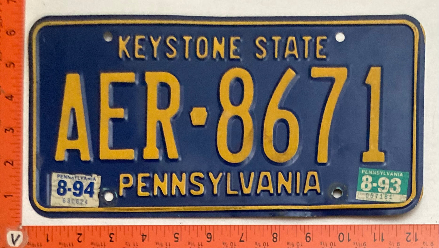 1994 Pennsylvania #AER 8671 Passenger License Plate