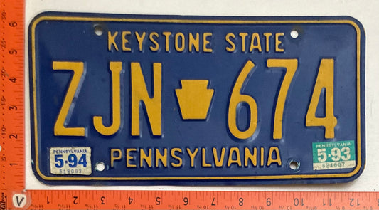 1994 Pennsylvania #ZJN 674 Passenger License Plate