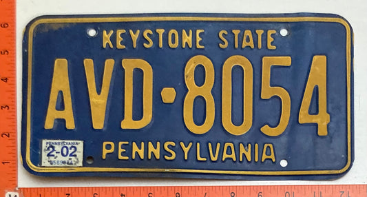 2002 Pennsylvania #AVD 8054 Passenger License Plate